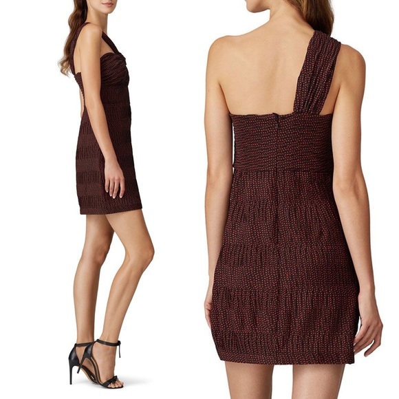 ALEXIS Pleated Heart Print Sleeveless Ruched Sweetheart Neck 1 Shoulder Dress M - Picture 3 of 5